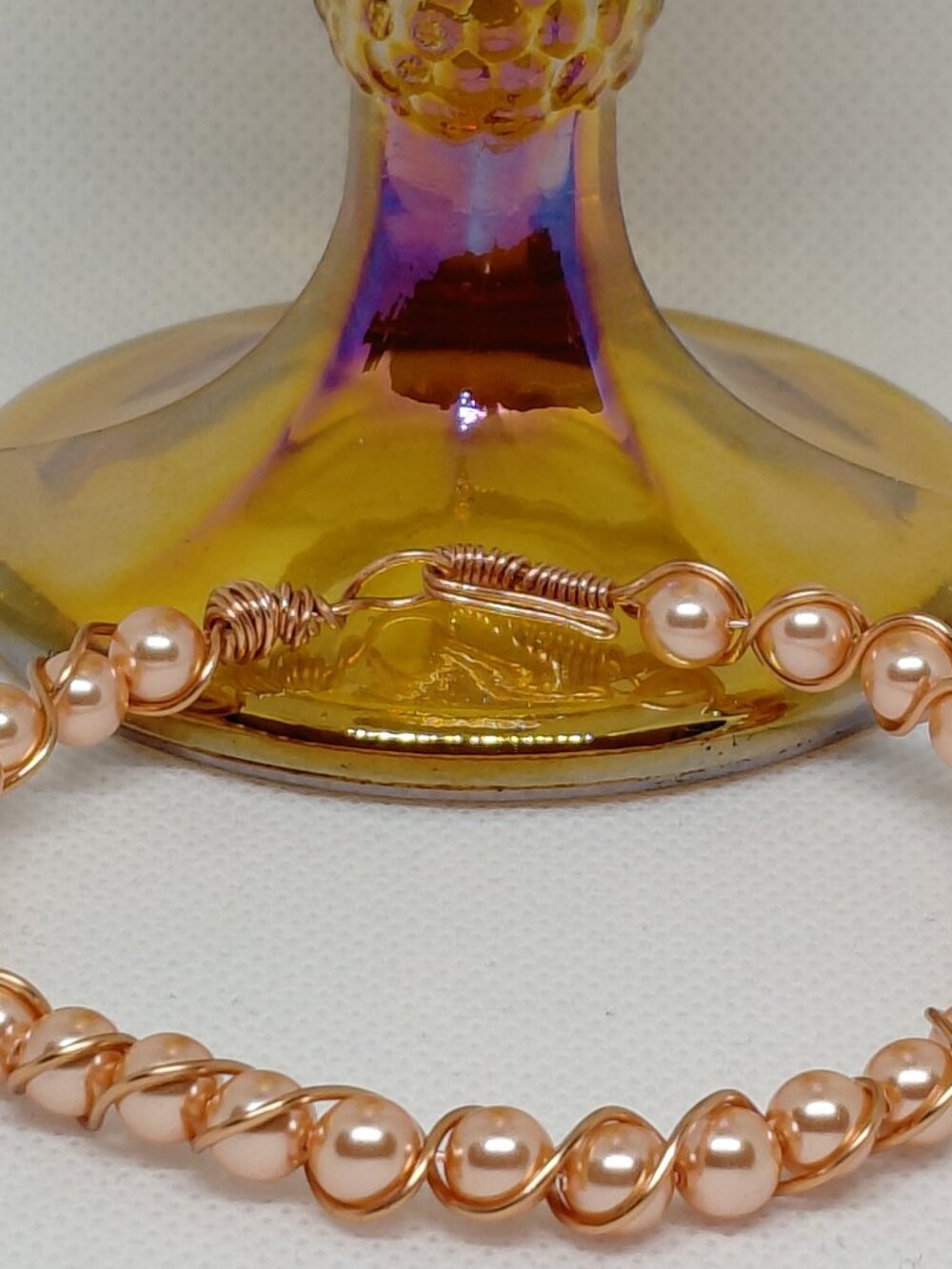 Artisan Vintage Marigold Collection Peach Swarovski Crystal Pearl Bracelet - Picture 4 of 7